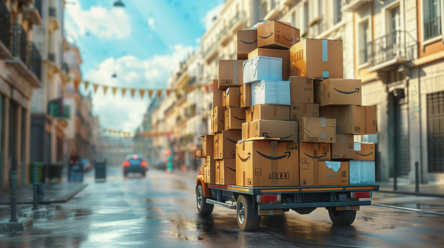 Small business owner packing product parcel boxes for delivery